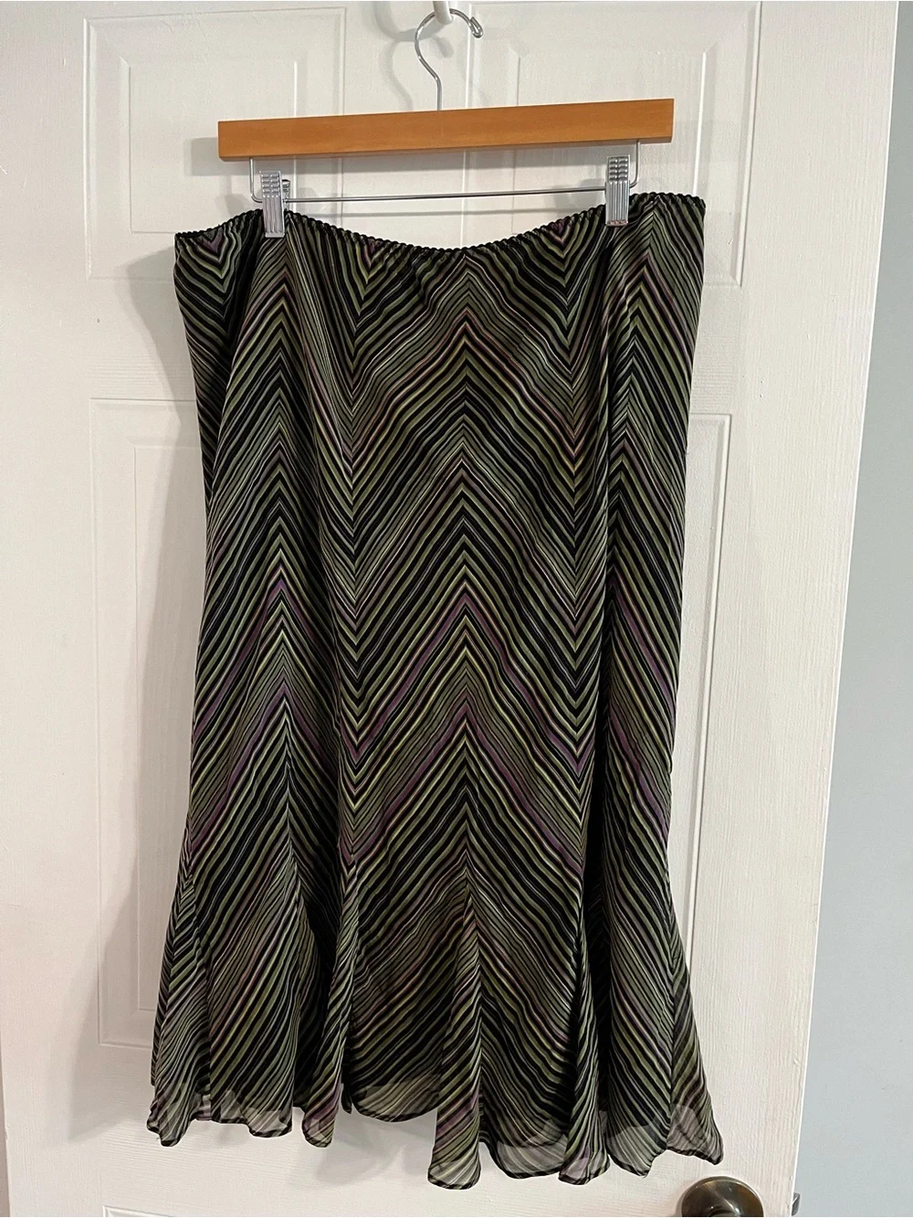 WHIMSIGOTH Y2K GREEN & PURPLE 100% SILK SKIRT - SIZE 16
